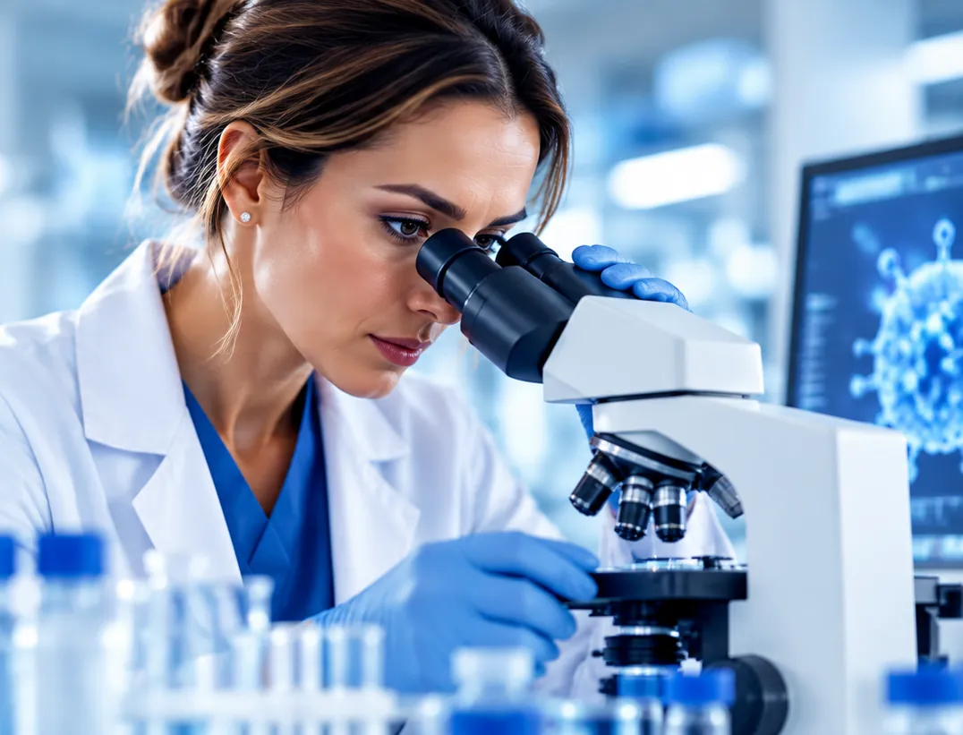 Scientist looking through a microscope