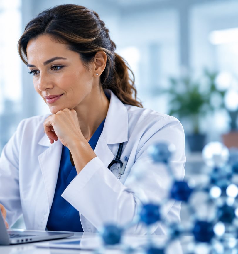 Clinician reading on a laptop
