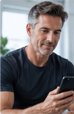 Man using a smartphone at home